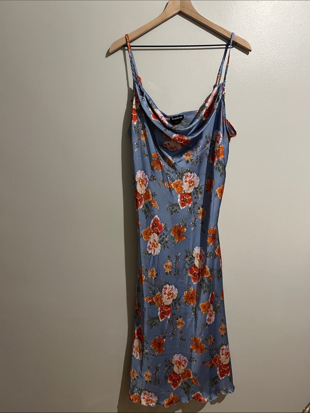 Lulu's Dusty Blue Floral Cowl Slip Dress